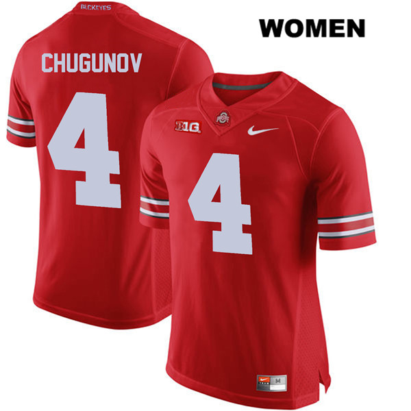Ohio State Buckeyes Women's Chris Chugunov #4 Red Authentic Nike College NCAA Stitched Football Jersey GZ19D02RX
